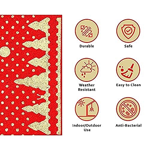 Image of Onlymat Christmas Coir Doormat with Non-Slip PVC Backing for Gateway, Entryway, Outdoor, Indoor, Patio, Bath Rug - Weatherproof Red and Yellow Printed Xmas Themed Rug, (60cm x 1.5cm x 40 cm)