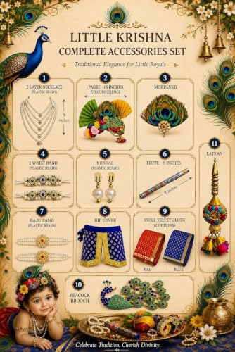 Image of BLU VAPOUR Krishna dress for Kids, krishna dress for baby boy, kanha dress for kids, krishna costume for baby boy,krishna costume for Janmashtami,3month to 7 years, Blue, Red & Yellow