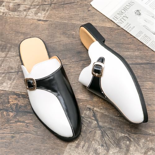 Men's Slip-On Leather Flats Loafers with Metal Buckle Strap Classic Two-Tone Comfortable Smoking Slipper for Business Office Formal Casual Daily Wedding3
