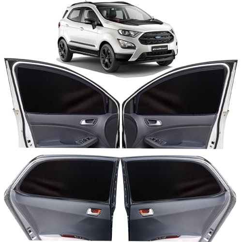 Image of OTO2EYE Car Sun Shade Compatible for Ford Ecosport Model-2017 to 2021, Z-Black Super Magnetic Grip, Front Window Zipper, Side Window Curtains, 4 Pieces Set