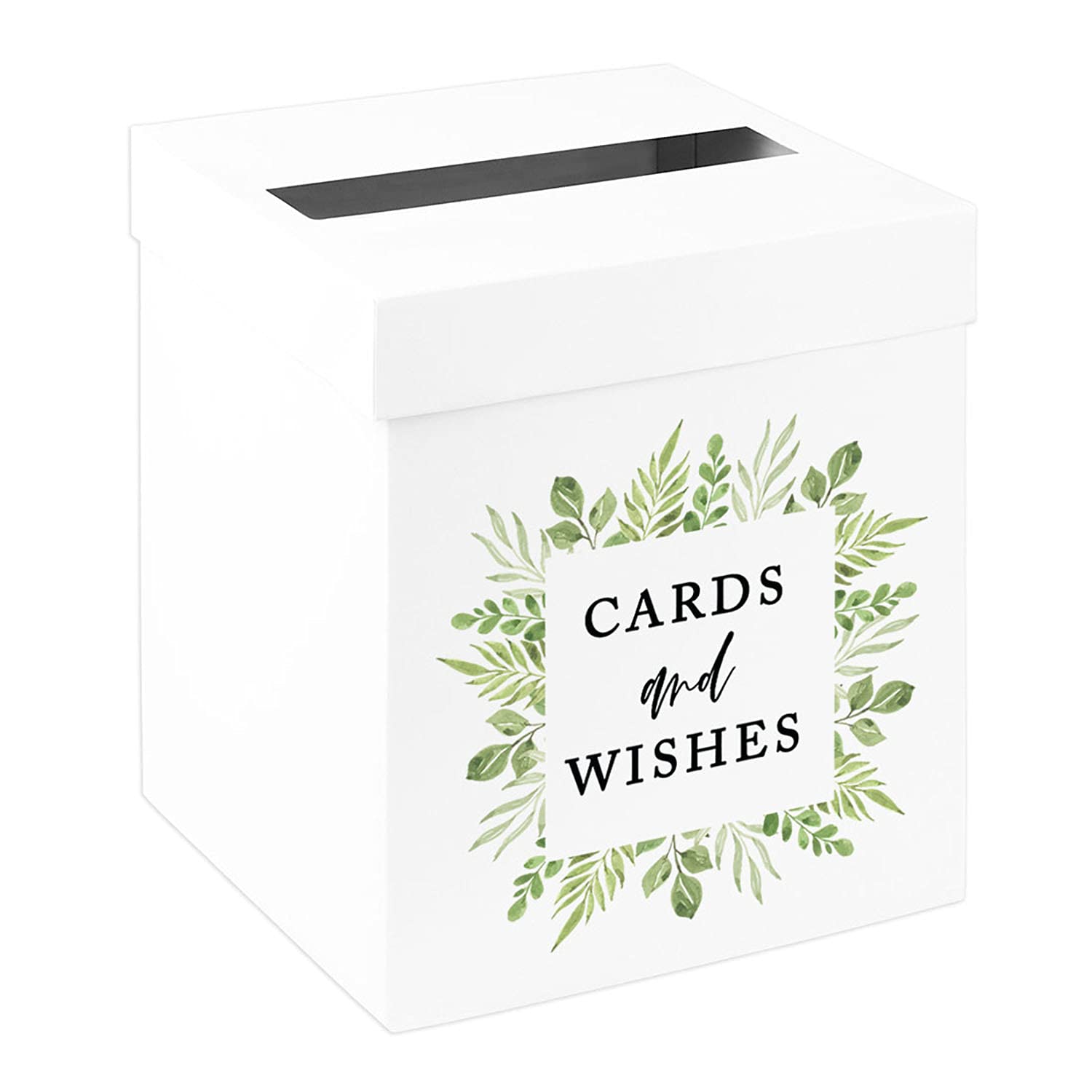 Andaz Press Sturdy White Wedding Day Card Box Greenery Frame Wedding Gift Boxes for Cards Card Box for Bridal Shower Baby Shower Birthday Graduation Events 10x10x10 Inches