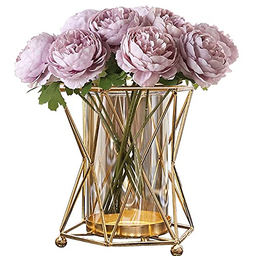 Vase Sets for Decor European Modern Metal Floral Vase Living Room Nordic Light Luxury Dining Table Artificial Flower Vase Decoration Dried Flower Arrangement Flower Decoration Ornaments (Clear+flow