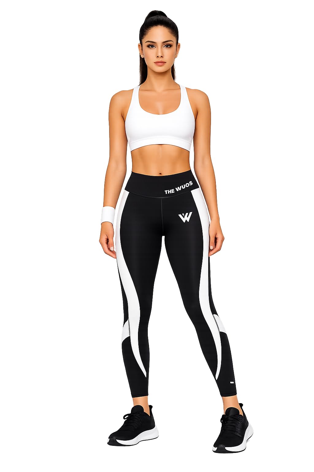 Women's Polyster Solid Sport Leggings (Black & White, M)-PID47675-picture-10