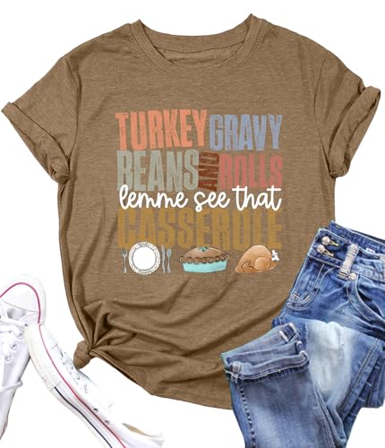 Image of Thanksgiving Shirts Women Turkey Gravy Beans and Rolls Tshirts Funny Turkey Graphic T-Shirt Family Thanksgiving Tops