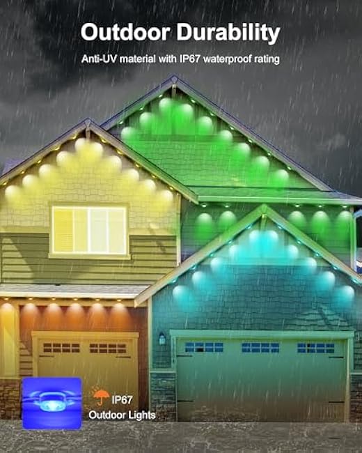 Nexillumi Permanent Outdoor Lights for House, 100ft Smart RGB Outside Lights with 72 Scene Modes, IP68 Waterproof Eaves Lighting for Christmas All Holiday Decorations
