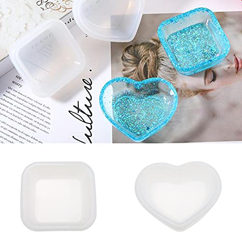 2 Pack Heart Shape Small Storage Box Resin Mold,Square Shape Jewelry Mini Bowl Silicone Mold, Cute Decorative Dish Containers Epoxy Casting Mold For Small Items Crafts Jewelry Art #TOP5