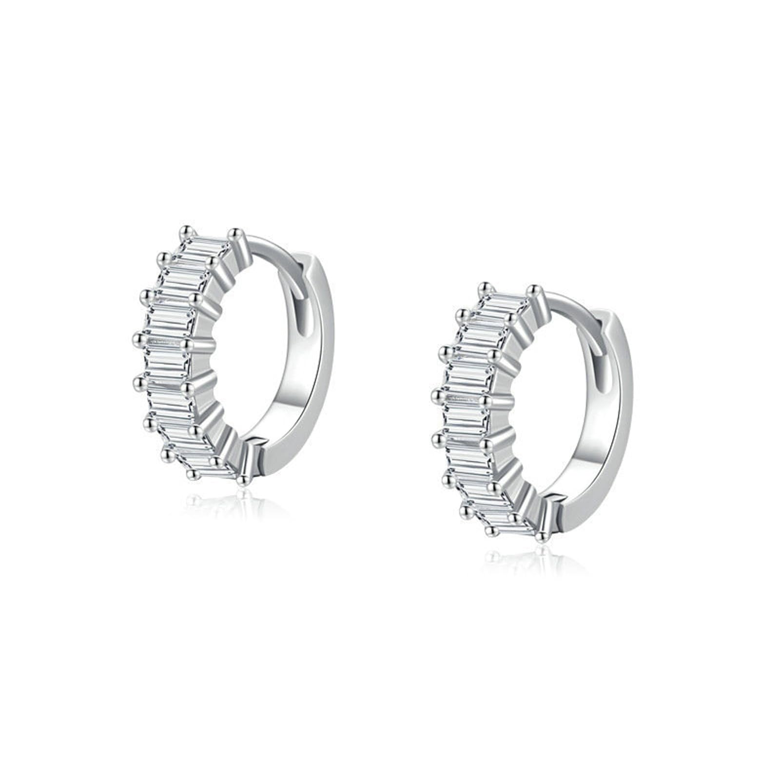 Wycian Orecchini a cerchio da donna con moissanite DEF, gioielli da donna orecchini a cerchio con montatura a 4 griffe, oro bianco 18 carati