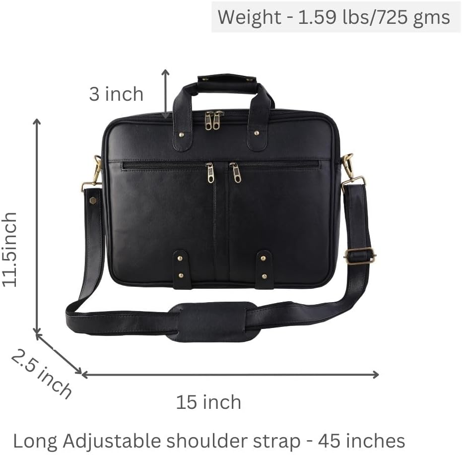 Mysa LIFESTYLE Black Faux Vegan Leather Slim Vintage Messenger Crossbody Shoulder Satchel Briefcase Sleeve Bag with Adjustable Strap for Office Work Travel Fits 14" Laptop Tablet for Men Women