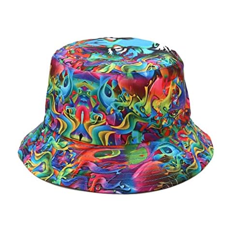 Funfun Home Double Sided One Side Solid Black, Tie Dye Abstract Art Bucket Hat Unisex Outdoor Fashion Sun Hat, Size Cover