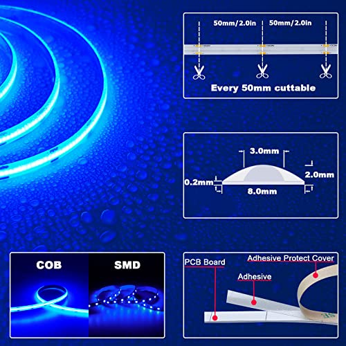 Tira LED Azul TOPAI 24V COB 16.4ft IP65 Impermeable miniatura 2