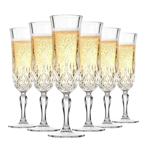 Prosecco verres de vin mousseux, flûtes de champagne en cristal, ensemble de 6 verres de champagne élégants de 123ml, idéal pour les célébrations et les...