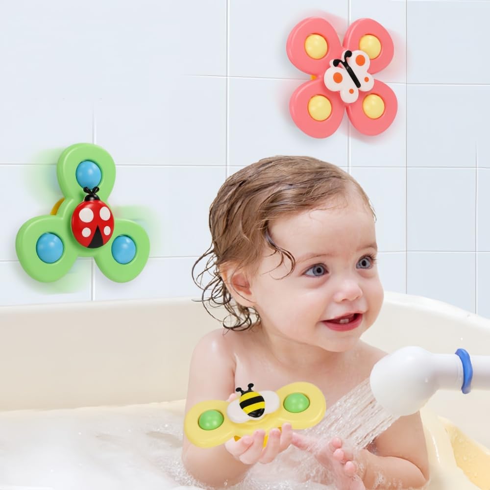Baby Bath Toys, 3pcs Baby Spinner Toys with Suction Cups, Sensory Spinning Top Toys for 1-3 Toddlers Boys and Girls Baby First Birthday Gifts