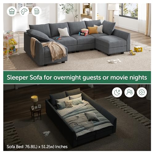 HONBAY Modular Sectional Couch U-Shaped Modular Sofa, Sectional Couch with Storage Seats Convertible Sofa for Living Room, Bluish Grey - Image 5