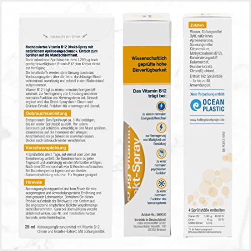 BetterYou Vitamin B12 Direkt-Spray - Zum Sprühen auf die Mundschleimhaut - Natürliches hochdosiertes Vitamin B12 mit Chrom und Grüntee-Extrakt - Schnell & effektiv - vegan, 25ml