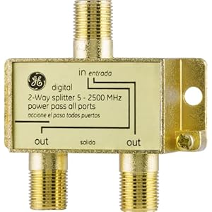 GE Digital 2-Way Coaxial Cable Splitter, 2.5 GHz 5-2500 MHz, RG6 Compatible, Works with HD TV, Satellite, High Speed…
