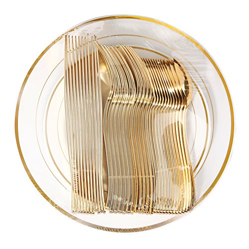 Buy Supernal 60pcs Gold Plastic Dinnerware, Gold Plates with Plastic
