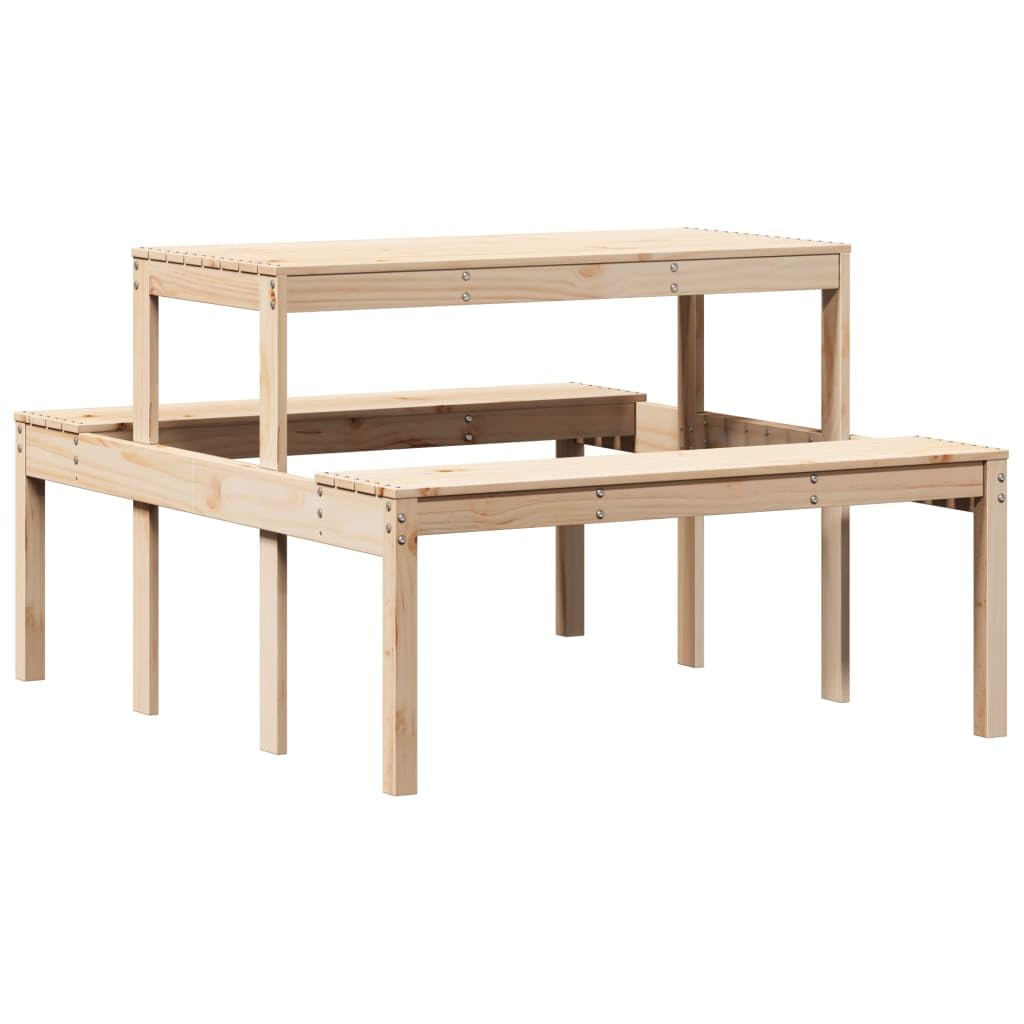 Mesa de picnic de madera de pino maciza, 110 x 134 x 75 cm, resistente a la intemperie, estable, para jardín, terraza, balcón, exterior, camping y salón, ahorra espacio, fácil de limpiar