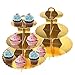 Alzata per torta da 2 pezzi 3 livelli Alzata per cupcake in cartone oro Tè pomeridiano Alzata per dessert Torre rotonda Decorazioni in pizzo dorato per la festa di Natale Compleanno Anniversario