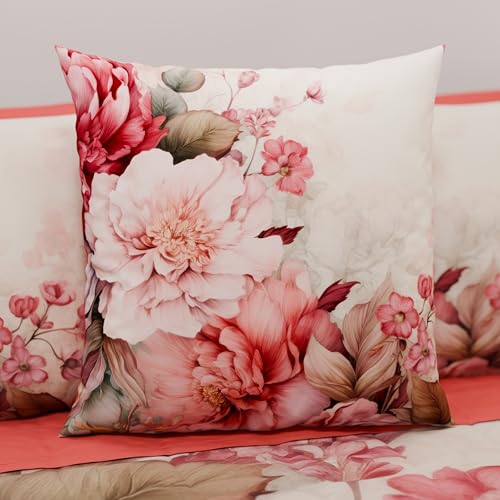 PETTI Artigiani Italiani - Coppia di Federe Cuscino 35x35 cm in Microfibra, Cuscini Arredo Camera da Letto, Divano, Salotto, Set 2 Fodere Copricuscino, Federa Floreale 152, 100% Made in Italy
