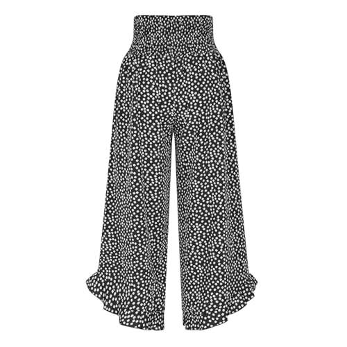 Palazzo Pants for Women Summer Casual Polka Dot Wide Leg Trousers Smocked Waist Ruffle Hem Boho Flowy Beach Pant4