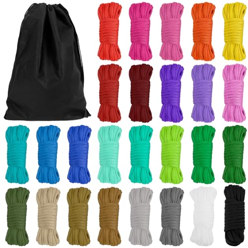 RAKUTE Paracord 550 Set 26 Pezzi, 4mm Corda Colorata Paracord per Bracciali Fai da Te in Nylon, 3M Multifunzionale Corda Sopravvivenza per Campeggio, Alpinismo e Escursionismo