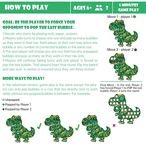 Dinosaur Push Pop Bubble Fidget Sensory Toy Silicone Large T-Rex with Printed Eye, Stress Reducer Anxiety Reliever Bubble Popper Board Fidget Squeeze Toy for Kids & Adults