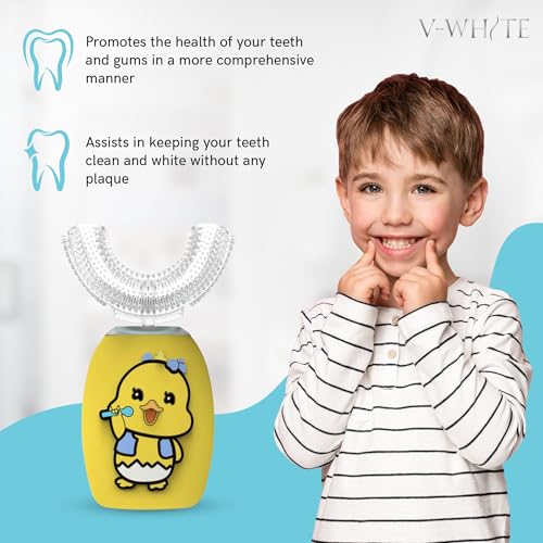 V-WHITE Ultrasonic U-Shaped Toothbrush For Teeth Whitening, Electric Toothbrush - 360° Mouth Cleansing, Hands Free Gums Protection - Wireless Charging - Waterproof IPX7 Certified (YELLOW - KIDS, KIDS) - Thumbnail 5