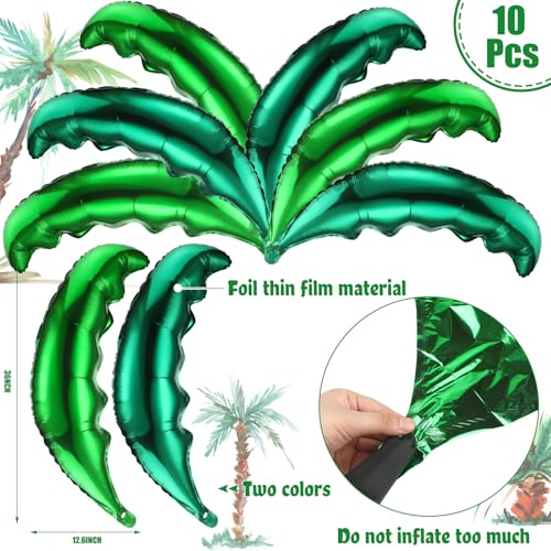 Image of 100 Pcs Palm Tree Leaves Balloons Coconut Balloons Set 10 Foil Green Coconut Tree Leaves Balloon 90 Brown Latex for Hawaii Luau Tropical Party Birthday Baby Shower (Stylish Color)