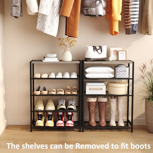 Image of HOMEFORT 5 Tiers Shoe Rack Organizer,23 inch Shoe Storage Shelf for Closet, Shoe Rack for Entryway, Each Tier Fits 3 Pairs, Shoe Stand with Metal Shelves and MDF Top Board, Washed Gray