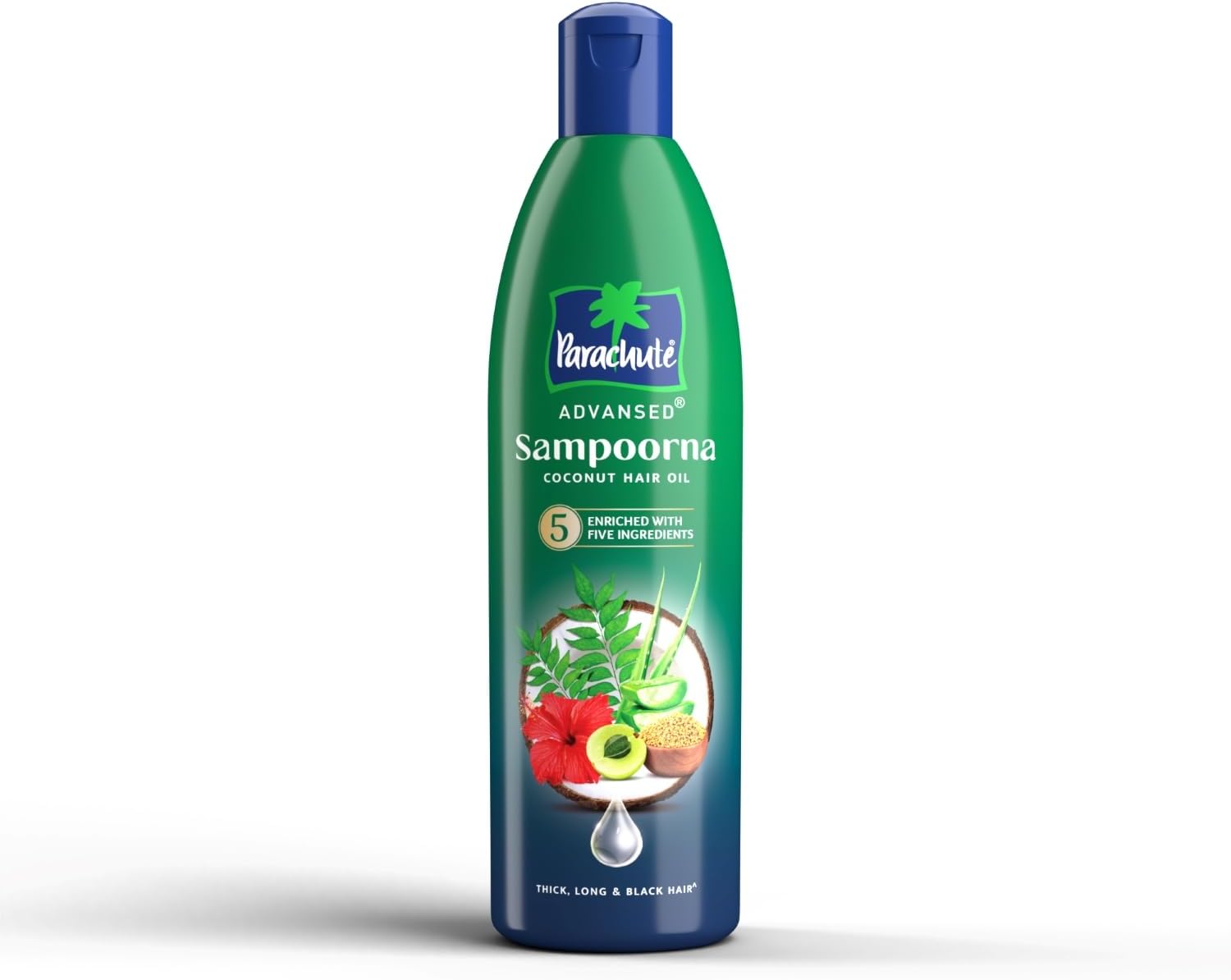 Parachute Advansed Sampoorna Coconut Hair Oil with 5 Herbs (Hibiscus, Curry Leaves, Methi, Amla & Aloe), For Long, Thick & Black Hair, 280ml