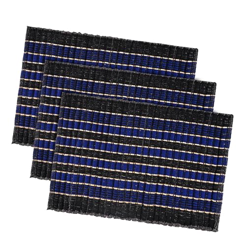 Kuber Industries Pack of 3 Rectangle Durable Door Mats for Home & Living Room | 23x15 Inch Rainy Season Mats for Floor & Footmats for Bedroom, Kitchen & Balcony | Strips - Blue & Black