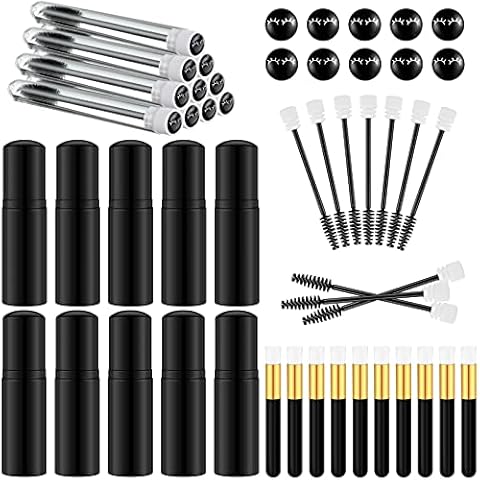 30 Pieces Nose Brushes Set 1.8oz Empty Bottle Travel Soap Bottle and Lash Shampoo Brushes Diamond Eyelash Foaming Soap Pump Dispenser Lash Wand Makeup Tool for Women Girls, 50ML (Black) Cover