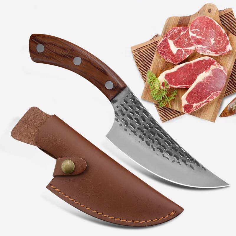 Meat Cleaver,Cleaver Knife 5.5inch Serbian Chef Knife Handmade Forged Outdoor Hunting Knife Stainless Steel Kitchen Knife Meat Cleaver Boning Butcher Knife