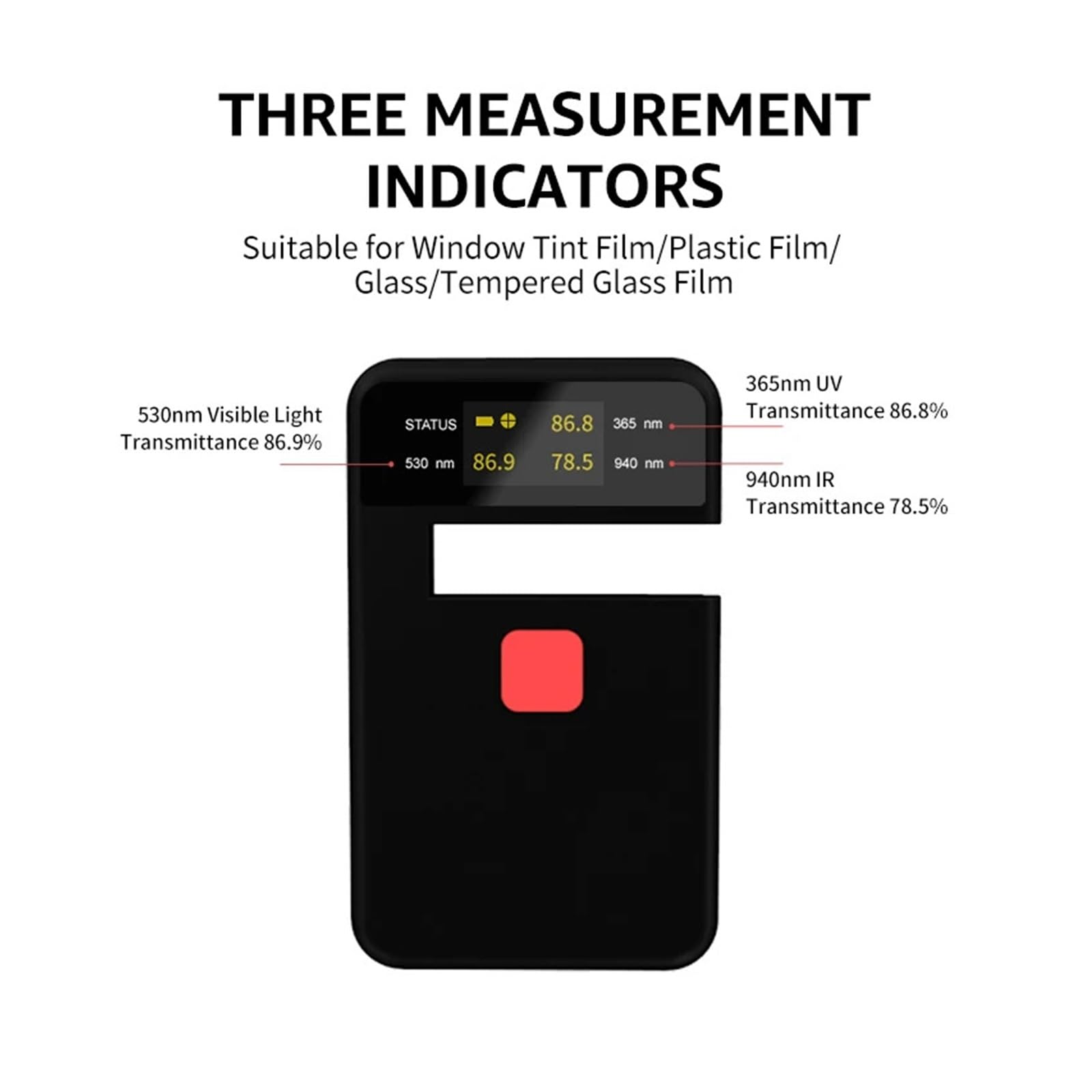 Probador de transmitancia VL/UV/IR con Pantalla LCD, portátil, película Solar, Gafas ópticas, probador de Ventana de Vidrio Templado Medición precisa