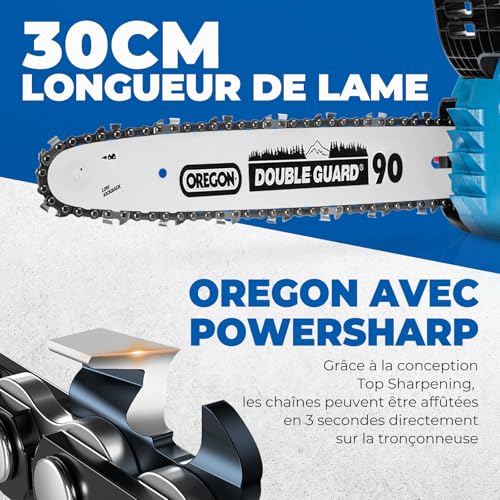 DongCheng Tronconneuse a batterie 20V, Brushless 900W, 25cm de coupe, 2×4Ah – vue 5