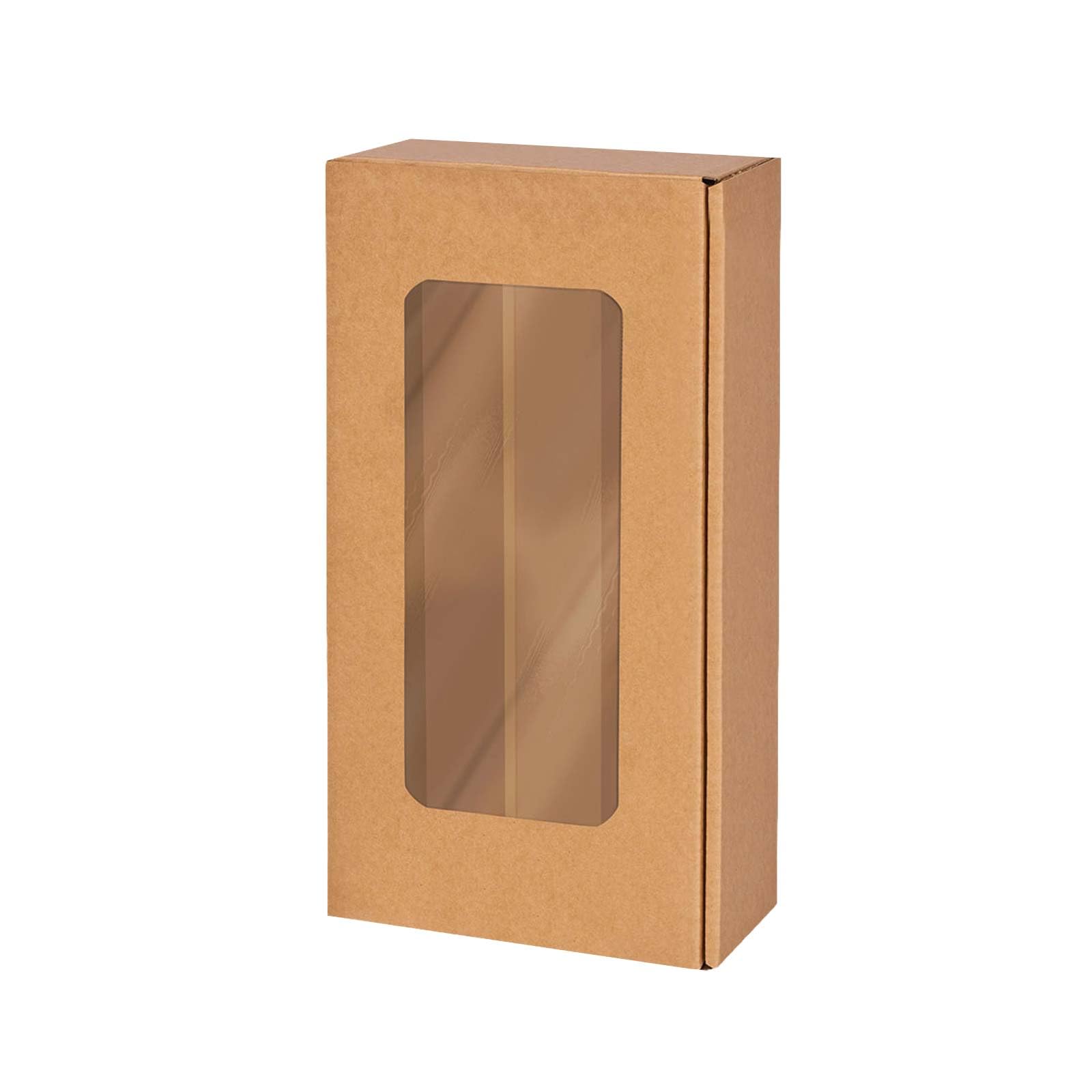 25 x Weinkarton für 2 Flaschen mit Sichtfenster – Naturbrauner Kraftkarton Geschenkverpackung für Weinflaschen – Flaschenkarton für Wein, Sekt & Spirituosen – Stabil & Präsentationsstark