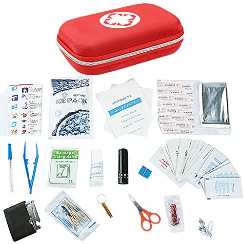 Beetest Notebook Voll Mini Verbandskasten einschließlich Baumwolle HISOPO Thermometer Alkohol Tablets Mini Taschenlampe Schere fokusiert Notfall-Decke für Zuhause Wandern Camping Rucksack