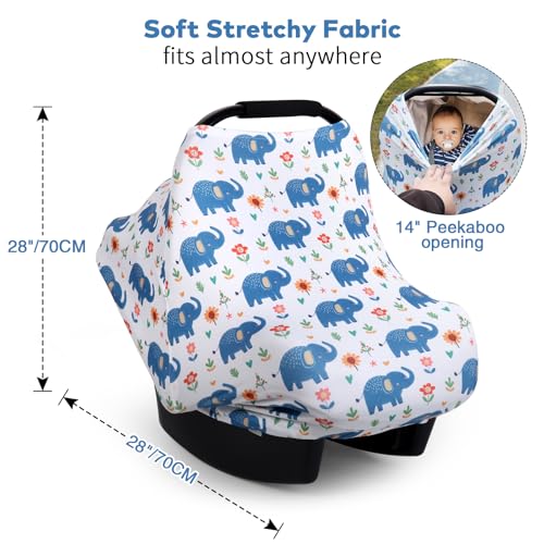 Image of Rquite All-in-1 Car Seat Cover Baby, Carseat Covers for Girl Boy, Stretchy Soft Infant Car Seat Cover, Multi-use Baby Carrier Cover, Car Seat Canopy, Stroller Sun Shade, Nursing Breastfeeding Cover