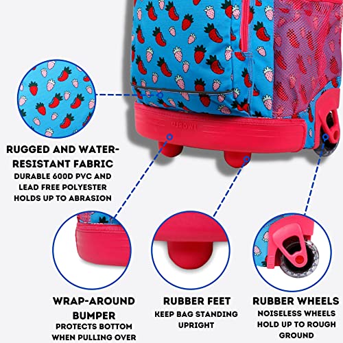 Image of J World Sunny Rolling Backpack for Kids. Roller Bag With Wheels, Strawberry