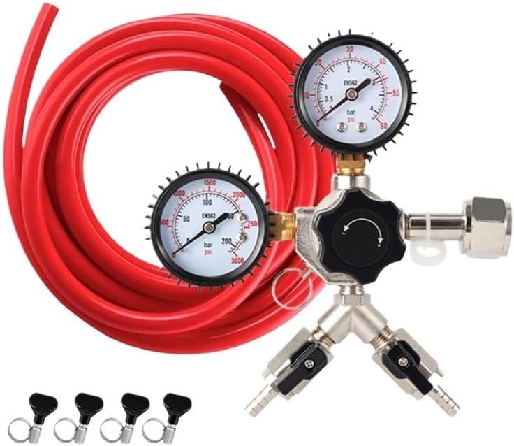 co2 regulator, Dual Gauge Co2 Regulator,Professional Commercial Draft Beer,Kegerator Carbonation Hose Premium Gas Line,for kegerator(Light Grey)