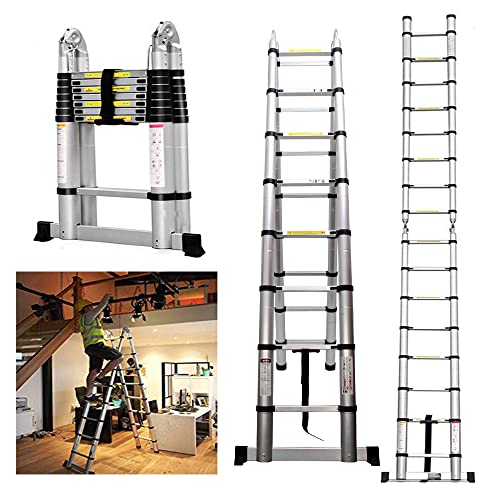 Escalera telescópica portátil multiusos de aluminio 3,8 m, extensible con marco en A, 12...