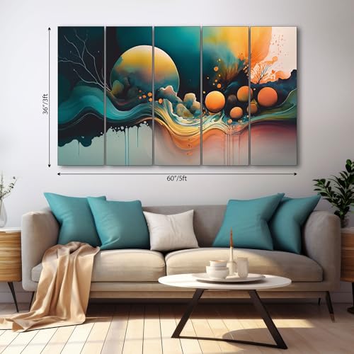 Image of The Castle Decor Abstract Art Multiple Frames Wall Painting for Living Room, Bedroom, and Hotels - Wooden Framed Digital Artwork (Multi Color - Design 1, 36x60 Inch)