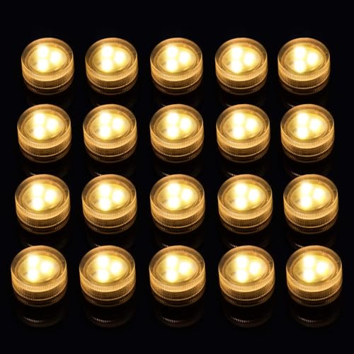 LUXJET Mini Unterwasser Wasserdichte Led Lights - Warmweiße Teelichter Batteriebetrieben, kleines Led-Kerzenlicht, Vase Aquarium Whirlpool Party Hochzeit Dekoration (20pcs ohne Fernbedienung)