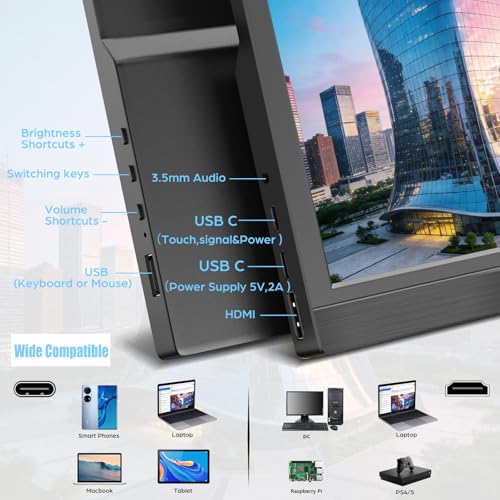 Image of Kenowa Touchscreen Portable Monitor 11.6 Inch, HD 1366x768P LED External Display with USB C HDMI and Speakers & Stand, Travel Monitor Second Screen for Laptop Phone PC Mac Xbox PS4 Switch