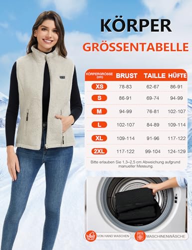 Toastiv Heizweste Damen mit Powerbank 7.4V 18400mAh，Fleece Wärmeweste - Waschbar Beheizte Weste für Outdoor & Alltag,Beige,M