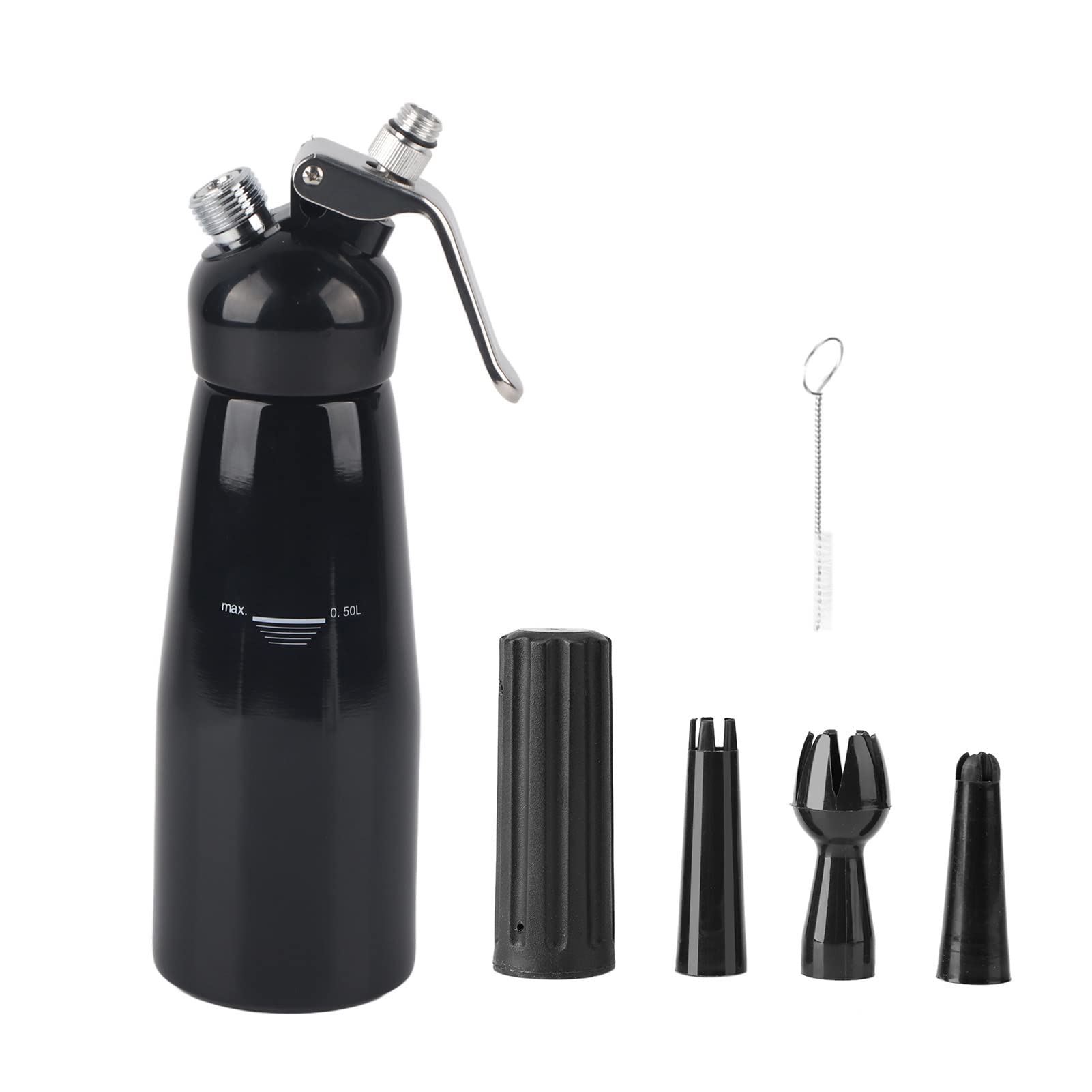 NDNCZDHC 500mL Cream Dispenser, Portable Cream Foam Maker Black Whipped Cream Dispenser for Kitchen