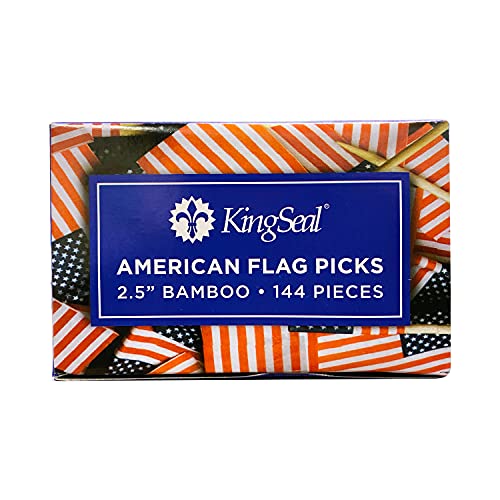 Kingseal American Flag Toothpicks, 2.5 Inch - 2 Packs Of 144 Each (288 Pcs Total), Us Flag Picks For Sandwiches, Appetizers, Cupcake Toppers, And More! #TOP5