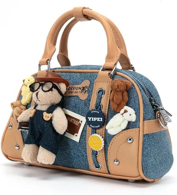 Stinglantu] デニムバッグ クマ人形付き 2WAYショルダー, レディース