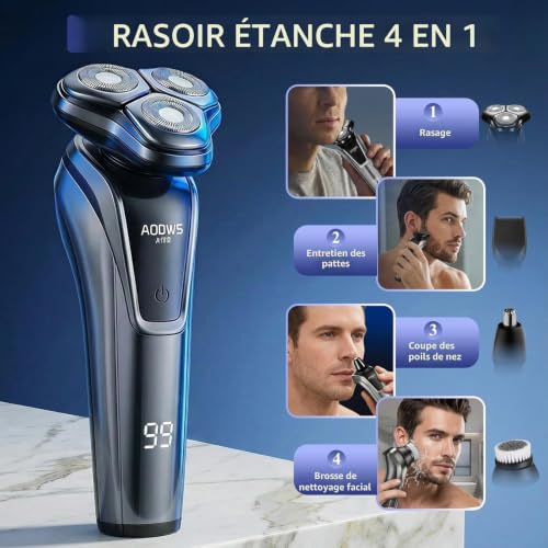 HyAdierTech Rasoir Portable, Rasoir Électrique pour Homme Wet & Dry, Rasoir sans fil avec 3 Têtes de Lame 360° Flexibles, Rase Doucement le Visage, 90 min d'Autonomie, 4 Accessoires Différents – vue 7