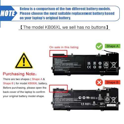 Image of 79.2Wh KB06XL Laptop Battery Replacement for HP Spectre X360 15-BL0XX 15-BL1XX 15-BL112DX Pavilion x360 14 Series HSTNN-DB7R KBO6XL TPN-Q179 902401-2C1 902499-856 11.55V 6860mAh